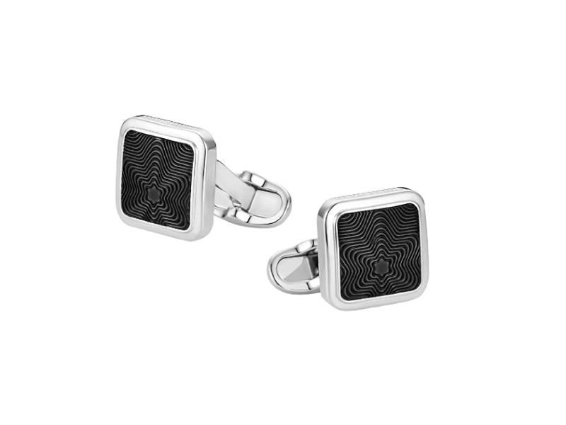 SQUARE CUFFLINKS SILVER AND BLACK PVD MONTBLANC STAR 118613